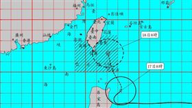 中央氣象局今（17）早8時30分發布颱風丹娜絲動態圖。（圖／翻攝自中央氣象局）