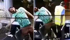 葉門亞丁機場發生一起觸電意外事件！一名男工作人員洛特菲（Lotfi Ibrahim al-Shamakh）幫旅客調機場電扇時，不小心觸電，臉部呈現扭曲狀態，表情十分猙獰，但一旁的黃衣同事卻「視若無睹」，默默從洛特菲身邊離開。影片曝光後，掀起網友熱議，紛紛怒批：「見死不救太誇張了！」（圖／翻攝自推特）