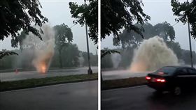 高雄,淹水,大坪頂,爆發,火山,人孔蓋,噴泉。翻攝自爆廢公社公開版