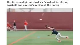 ▲8歲女童Ashlynn Therien秀超神美技撲接。（圖／翻攝自CUT4）