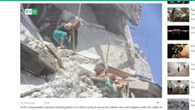 敘利亞女童瓦礫堆中救妹妹。（圖／翻攝自敘利亞新聞網站SY24）https://en.sy-24.com/article/they-were-screaming-and-crying-at-the-top-of-their-lungs-sy24-correspondent-recounts-terrifying-details-about-children-trapped-under-rubble-