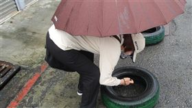 高雄登革熱又增一例  鳳山區婦人疑遭二次感染衛生福利部疾病管制署28日宣布高雄市再增1例本土登革熱個案，為家住鳳山區龍成里的50多歲女性，初步研判可能在住家附近感染，且疑似二次感染登革熱。圖為防疫人員到高雄鳳山區進行孳生源查核。（疾管署提供）中央社記者張茗喧傳真　108年7月28日