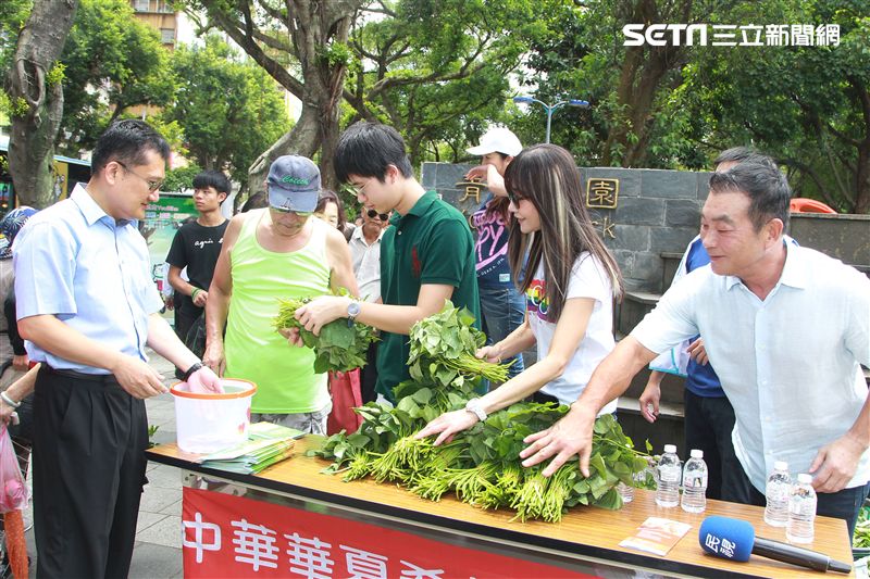 金瑞瑤獨子許凱文自己栽培有機地瓜葉義賣做公益。（記者邱榮吉/攝影）