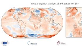 歐洲聯盟,哥白尼氣候變化服務,2019年7月,最熱,月份