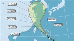 利奇馬再增強「狂吹14級風」！氣象局：不排除轉強颱（圖／中央氣象局）