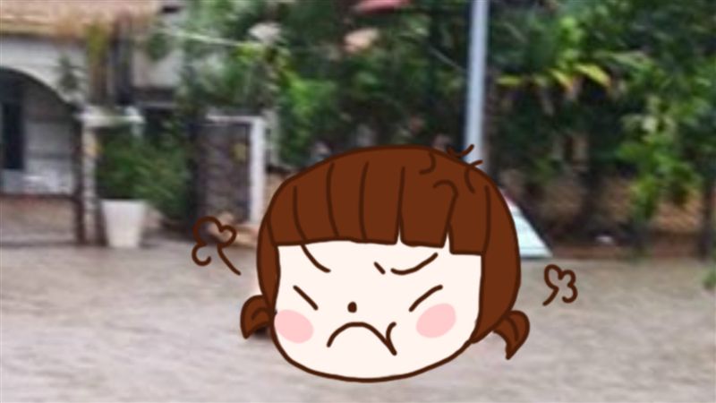 不懼颱風！女遊客穿比基尼路邊戲水