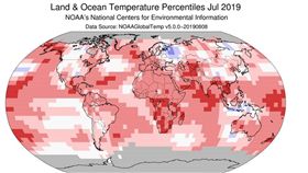 美國國家海洋暨大氣總署,7月,最炎熱月分,高溫紀錄,酷熱