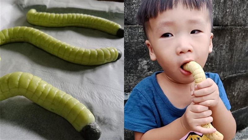 老媽弄綠色肥菜蟲！孩子竟拿起來猛嗑