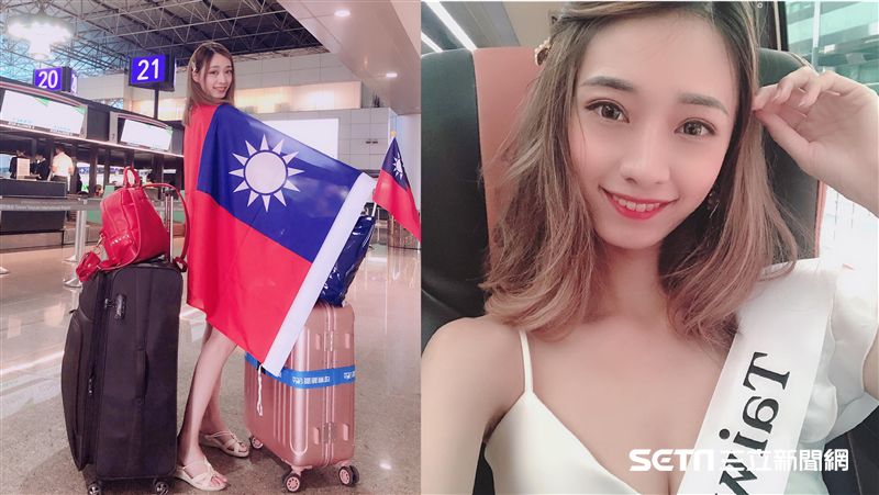 獨／正妹披國旗選美　忍腳傷敬業拍照