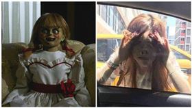 安娜貝爾來了！女貼車窗直盯　他嚇到飆粗口：七月別這樣玩 
組合圖，翻攝自爆怨公社、華納兄弟提供