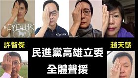 民進黨高雄十名立委均響應拍下手遮右眼的相片，力挺香港反送中運動。（圖／翻攝管碧玲臉書）
