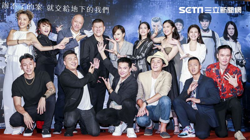 《第九分局》首映會，監製王鈞、導演王鼎霖、主演邱澤、溫貞菱、劉奕兒、楊雁雁、澎恰恰、演員海裕芬、姚元浩、張允曦、高英軒、應蔚民、瘦子、張語噥。（圖／記者林士傑攝影）