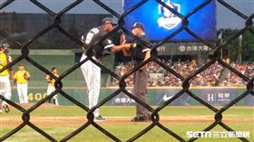 陳連宏抗議好壞球遭驅逐出場。（圖／記者王怡翔攝影）