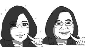 網紅插畫家「人類超有病Baxuan」的Q版及圓版小英。(合成圖/翻攝「人類超有病Baxuan」臉書)