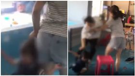 最壞身教！大陸一名媽媽，日前帶著小孩到湖北宜昌的兒童遊樂中心遊玩，想不到竟與其他家長發生衝突，因為她的兒子在與另一名女童玩耍時，疑似搶玩具搶輸人家，這名媽媽眼見小孩「吃虧」，就氣得推撞女童母親，一旁的工作人員想上前阻止，想不到這名暴走媽媽竟還手，甚至把女童硬是強拉過去，扯住女童頭髮拖行，讓其他家長全嚇傻。（圖／翻攝自秒拍）