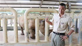 兩人距離餵食犀牛、溫柔刷背。（圖／蝦皮購物提供）