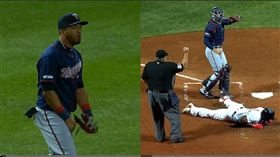 ▲雙城外野手羅沙里歐（Eddie Rosario）神回傳觸殺紅襪追平分。（圖／翻攝自MLB官網）