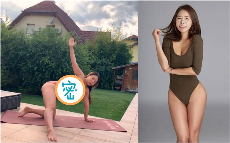 韓國瑜珈老師挺肚運動　側身雪乳炸出