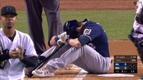 ▲戰前東家馬林魚，葉立奇（Christian Yelich）自打球中右膝傷退。（圖／翻攝自MLB官網）