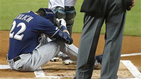 ▲戰前東家馬林魚，葉立奇（Christian Yelich）自打球中右膝傷退。（圖／美聯社）