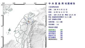 宜蘭縣,地震,規模3.6地震,最大震度,4級(圖/中央氣象局網頁cwb.gov.tw)