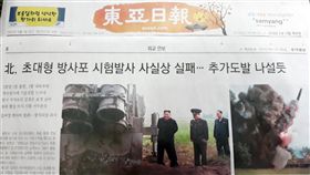 金正恩視察試射超大型火箭南韓東亞日報12日在外交安保版頭條刊登北韓領導人金正恩10日視察試射「超大型火箭炮」的報導，並配上金正恩視察照片。中央社記者姜遠珍首爾攝  108年9月12日