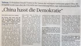 吳釗燮接受奧地利報紙專訪外交部長吳釗燮接受奧地利大報「新聞報」專訪，11日刊出，他在專訪中說，中國痛恨民主。（駐奧地利代表處提供）中央社記者林育立柏林傳真　108年9月13日