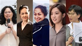 台北市勞動局局長賴香伶（左一）、台經院所長孫智麗（左二）、女人迷執行長張瑋軒（中）、北市副發言人黃瀞瑩（右二）和北市府顧問蔡壁如（右一）。（組合圖／翻攝自賴香伶、孫智麗和張瑋軒臉書、資料照）