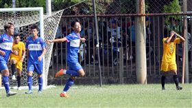 ▲中華B隊陳柏諭踢進致勝分後興奮振臂歡呼。（圖／大會提供）