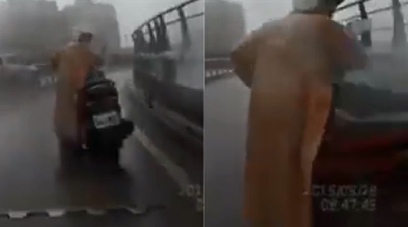 阿姨慌停華江橋盲彎　他雨天騎車嚇慘