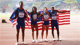 世界田徑錦標賽1600公尺男女混合接力決賽結果出爐，美國隊以3分9秒34的成績奪下金牌。（圖取自facebook.com/WorldAthleticsClub）