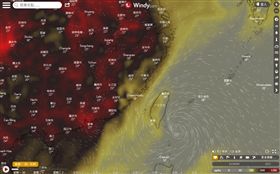 ▲ 米塔颱風來襲！中國空汙全退散…網讚：台灣空氣變乾淨了！（圖／翻攝自「Windy.com」網站）