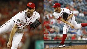 ▲國聯外卡殊死戰，國民薛澤（Max Scherzer）、史特拉斯堡（Stephen Strasburg）2張王牌盡出。（圖／美聯社／達志影像）