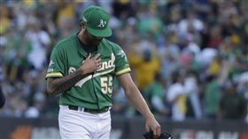 ▲運動家先發投手馬納亞（Sean Manaea），美聯外卡殊死戰挨3轟。（圖／美聯社／達志影像）