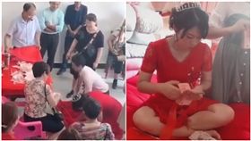 1個紅包磕1次頭！新娘半小時連磕100次　錢數到手軟(圖/翻攝自梨視頻)