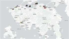 「全港抗爭即時地圖」是HKmap.live網站的手機版，能即時顯示香港警察所在的街頭區域。10月2日美國蘋果公司（Apple）曾拒絕其在應用商店上架，理由是這款地圖應用程式（app）會鼓勵非法行為。（圖／翻攝自HKmap.live）