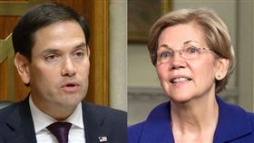 NBA休士頓火箭總經理摩瑞日前挺香港推文引發爭議，遭NBA聯盟切割；包含共和黨籍參議員盧比歐（左）和民主黨總統初選聲勢領先的參議員華倫（右）都公開譴責NBA。（左圖為中央社檔案照片、右圖取自facebook.com/senatorelizabethwarren）