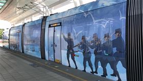 淡海輕軌變裝  推清法戰爭主題彩繪列車（1）清法戰爭滬尾之役135週年，新北捷運公司首次替淡海輕軌變裝，將推出清法戰爭主題彩繪列車，固定整點於紅樹林站發車。（新北捷運公司提供）　中央社記者葉臻傳真　108年10月8日