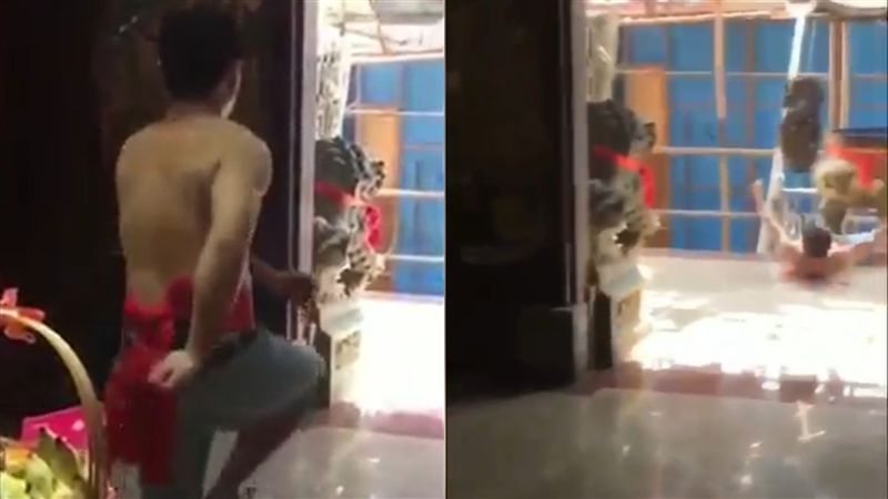 乩童腳一滑後腦杓重摔地　網：退駕了