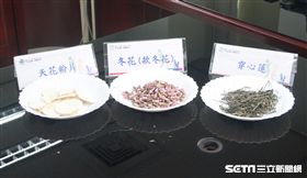 不符合規定產品天花粉片、冬花（款冬花）、穿心蓮。（圖／台北市衛生局提供）