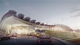 桃園國際機場第三航廈由知名英國團隊設計，特別融入台灣傳統屋頂瓦片、壯麗山脈稜線、海洋波浪及雲海等意象。第三航廈周邊工程已進行，主體工程卻流標3次。（圖取自桃機網頁www.taoyuan-airport.com）
