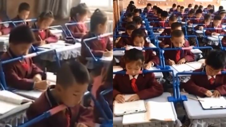 陸小學生桌裝矯正神器　網友：像坐牢
