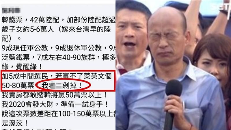 斷言韓贏50萬票　韓粉竟拿XX豪賭