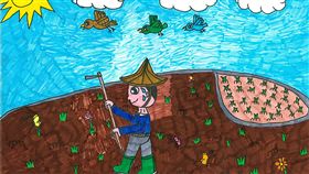 家扶甘苦印象展　弱勢兒少畫筆記錄家人辛勤身影家扶基金會舉辦「2019無窮世代–甘苦印象展」，展出家扶受助兒少以畫筆記錄「我認真生活的家人」作品，有小朋友畫下為家人認真工作的父親身影。（家扶基金會提供）中央社記者許秩維傳真　108年10月7日