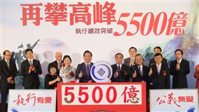 執行績效突破5500億成果分享會（1）法務部長蔡清祥（前排右3）5日出席法務部行政執行署「再攀高峰—執行績效突破5500億」成果分享會，肯定所有同仁的用心與付出。中央社記者謝佳璋攝  108年11月5日