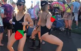 辣媽電音趴太嗨！忘情掀泳衣「一捏」…母乳狂噴路人傻眼（圖／翻攝自推特）