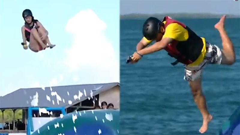 女神360°完美空轉　憲哥狼狽落海