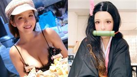 陳香菱扮「暗黑禰豆子」被掀衣露胸。（圖／翻攝自陳香菱IG）