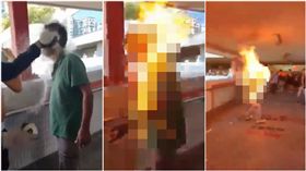 香港街頭暴力升級！馬鞍山男談政治起口角　遭潑液秒燒成火球（圖／翻攝自推特@jackhuang0714）打碼版
