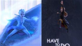 「冰雪奇緣2」即將上映，兩位女主角女王艾莎（左）、公主安娜（右）穿上褲裝，被視為迪士尼公司「順應時代潮流」的作法。（圖／翻攝自facebook.com/DisneyFrozen）